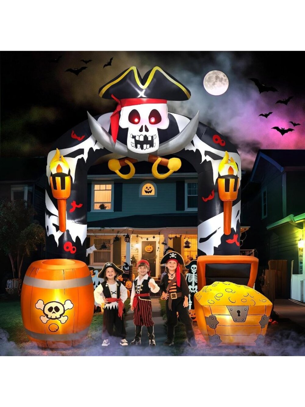 🎃9FT Halloween Inflatable Arch Skeleton Archway Blow Up Yard Build-in LEDs Deco